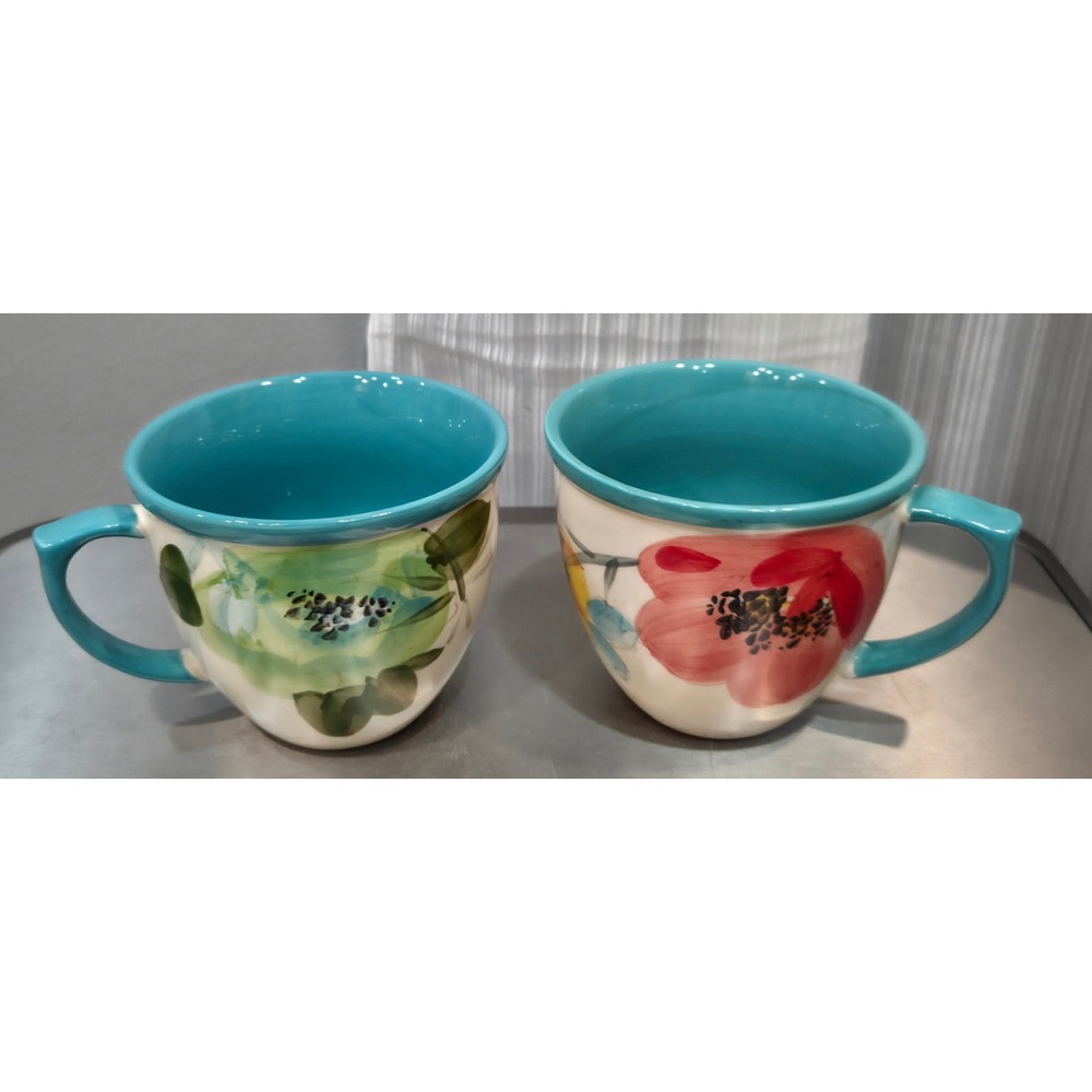 The Pioneer Woman Floral Stoneware‎ Mugs Set of 2 Turquoise Interior Farmhouse